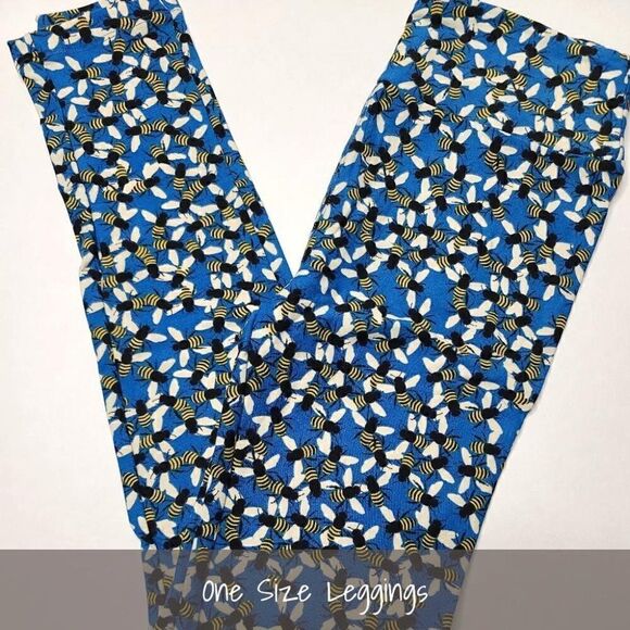 LuLaRoe OS Leggings Bumble Bees Blue NEW - Picture 1 of 1